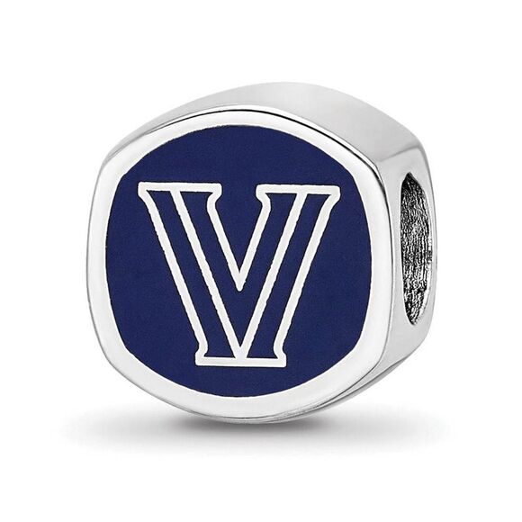 Sterling Silver Rhodium Plated Villanova U. Enamel Cushion Bead Charm - Picture 1 of 6